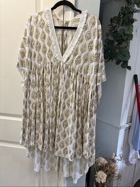 Cream & Gold Boho V-Neck Swim Coverup Tunic